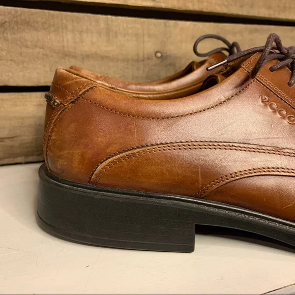 ECCO Cognac Oxford Men's Dress Shoe Square Toe Size 44 - Picture 4 of 13
